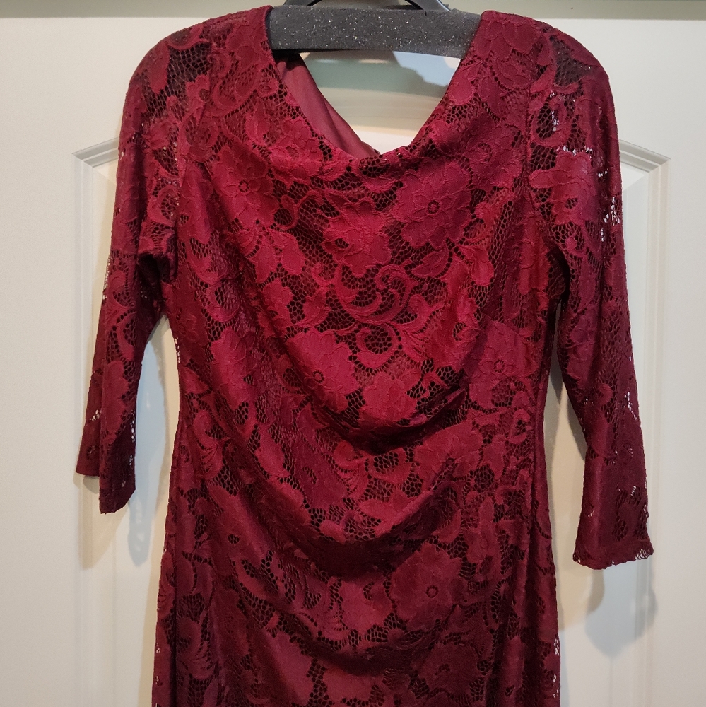 Jessica Howard Red Ruched Cowl Neck Dress